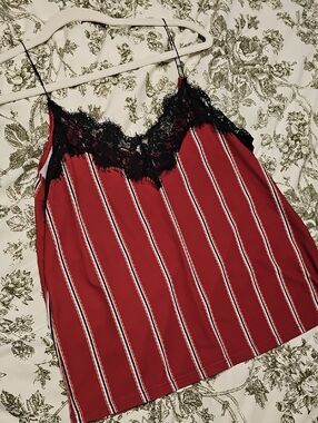 Red Striped Lace-Trim Cami Top